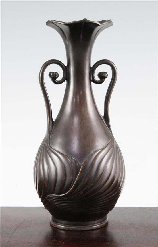 Japanese bronze two handled bottle vase, 19th century(-)
